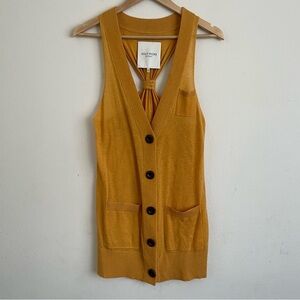 Mustard Yellow Gilly Hicks Sleeveless Button-Up Cardigan Wooden Buttons Pockets